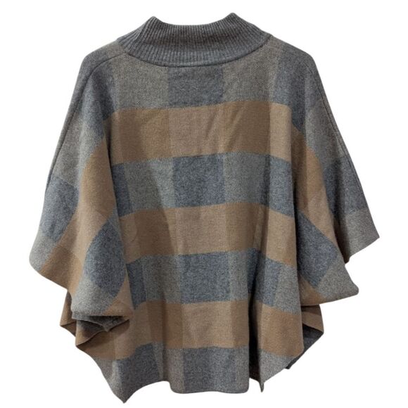 Note De Anita Merino Wool & Cashmere Cape Gray/Tan Women's Sweater OSFA NWT - Picture 2 of 5